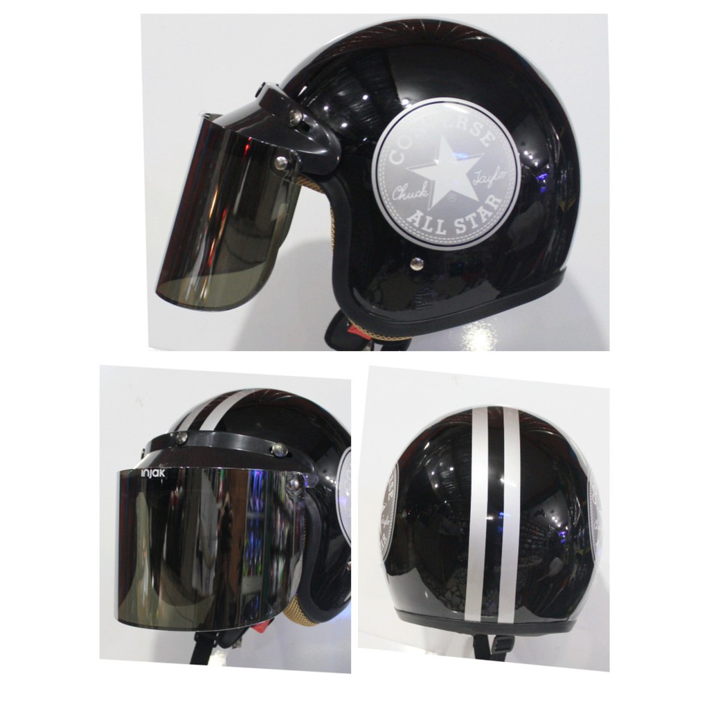 helm bogo motif kaca flat/ smoke kaca hitam-hitam racing