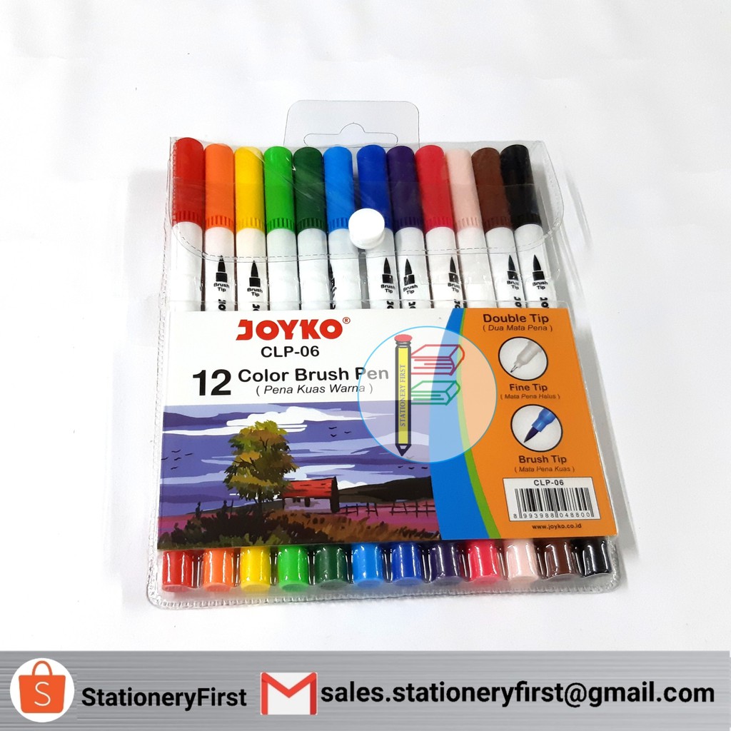 Brush Pen Joyko 12 warna CLP-06 2in1 (pena dan kuas warna) set