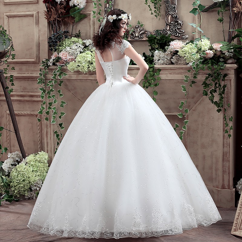 Luxurious White Women Wedding Dress Lace Embroidery Diamond Sequin Bridal Dress Gaun Import Gown