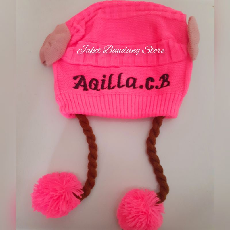 TOPI BAYI RAMBUT/KUPLUK KEPANG POMPOM GRATIS PASANG NAMA SUKA SUKA-4