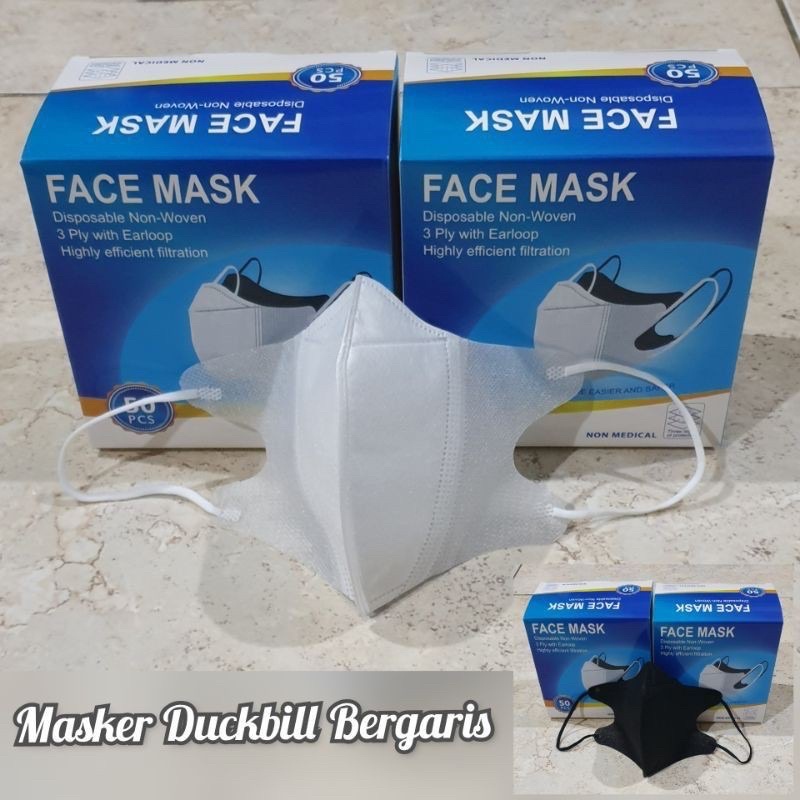 [200gr] ISI 50 | MASKER DUCKBILL 3 PLY PUTIH HITAM DEWASA ISI 50 PER BOX | ADA GARIS | KUALITAS BAGUS ISI 50 PER DUS-5