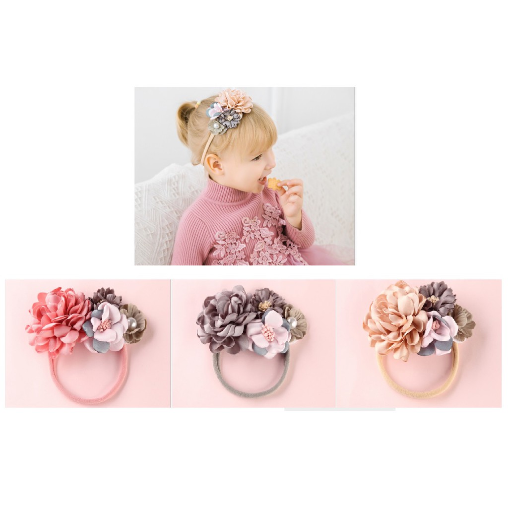 D42 Bandana nylon USA bayi / bando bayi nilon USA motif bunga mix
