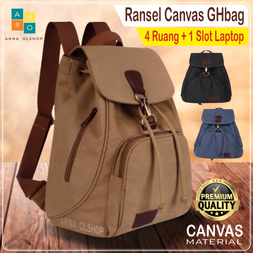 GHbag Klub New Arrival - Tas Ransel Canvas Backpack Up to 16 inch Tas Wanita Daypack