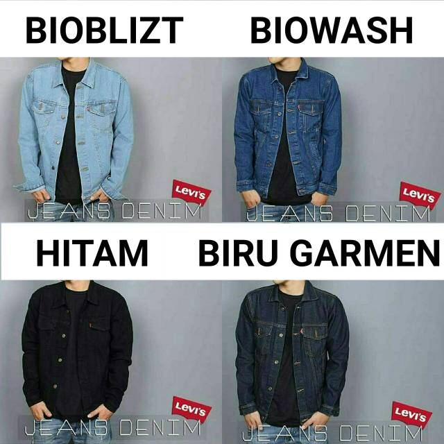 JAKET JEANS LEVIS XXXL DENIM COWOK PRIA BIOBLIZT BIOWASH HITAM BIRU LANGIT HITAM PEKAT DONGKER