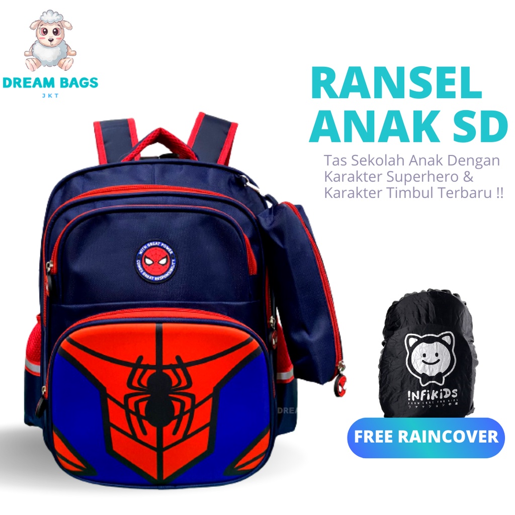 Tas Sekolah Karakter Superhero Gratis Kotak Pensil Dan Raincover DB 1919 Size SD Tas Anak Import - Tas Sekolah Anak Laki Laki - Tas Sekolah anak Laki Sd - tas anak laki sd