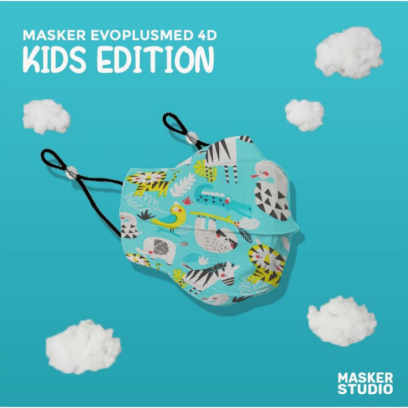 Masker Kain Anak 4D Evo PlusMed with Earloop (4 Ply) KIDS EDITIONS by Masker Studio