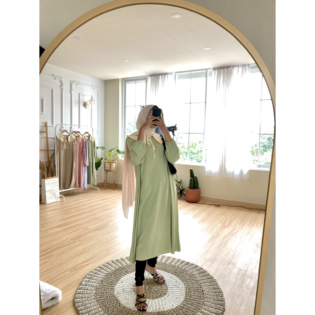 Cute Pastel Korean Midi Dress Collar / Long Tunik Kerah Wanita