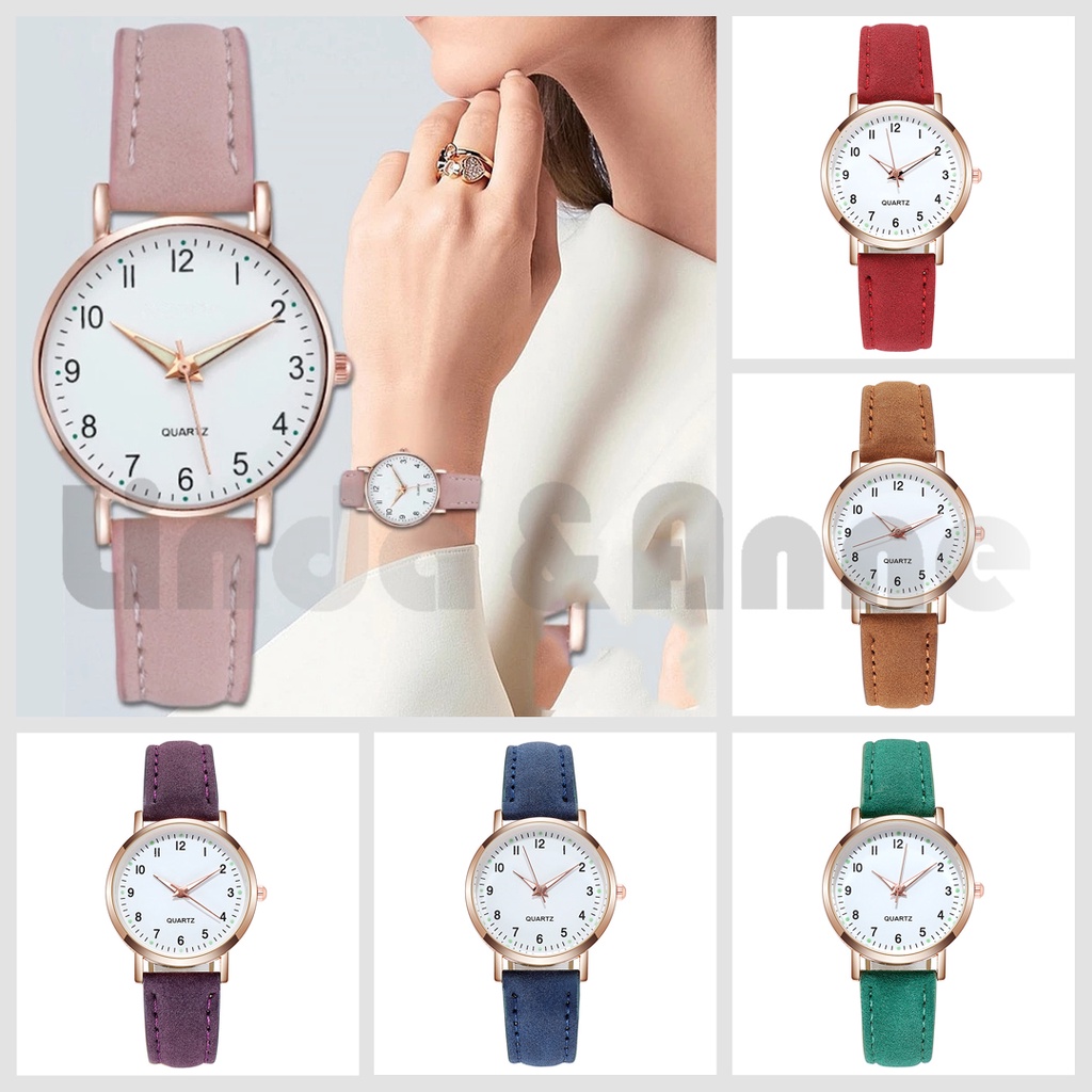 [COD] Jam Tangan Wanita Strap Pu Leather Casual Polos / Jam Tangan Wanita Quartz Analog Import