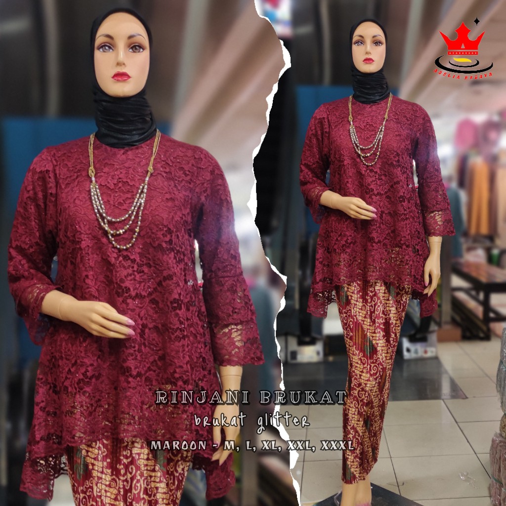 ADE> ORIGINAL BIG SIZE - KEBAYA RINJANI BRUKAT MODERN - KEBAYA BRUKAT JUMBO - BRUKAT KEBAYA JUMBO-maroon