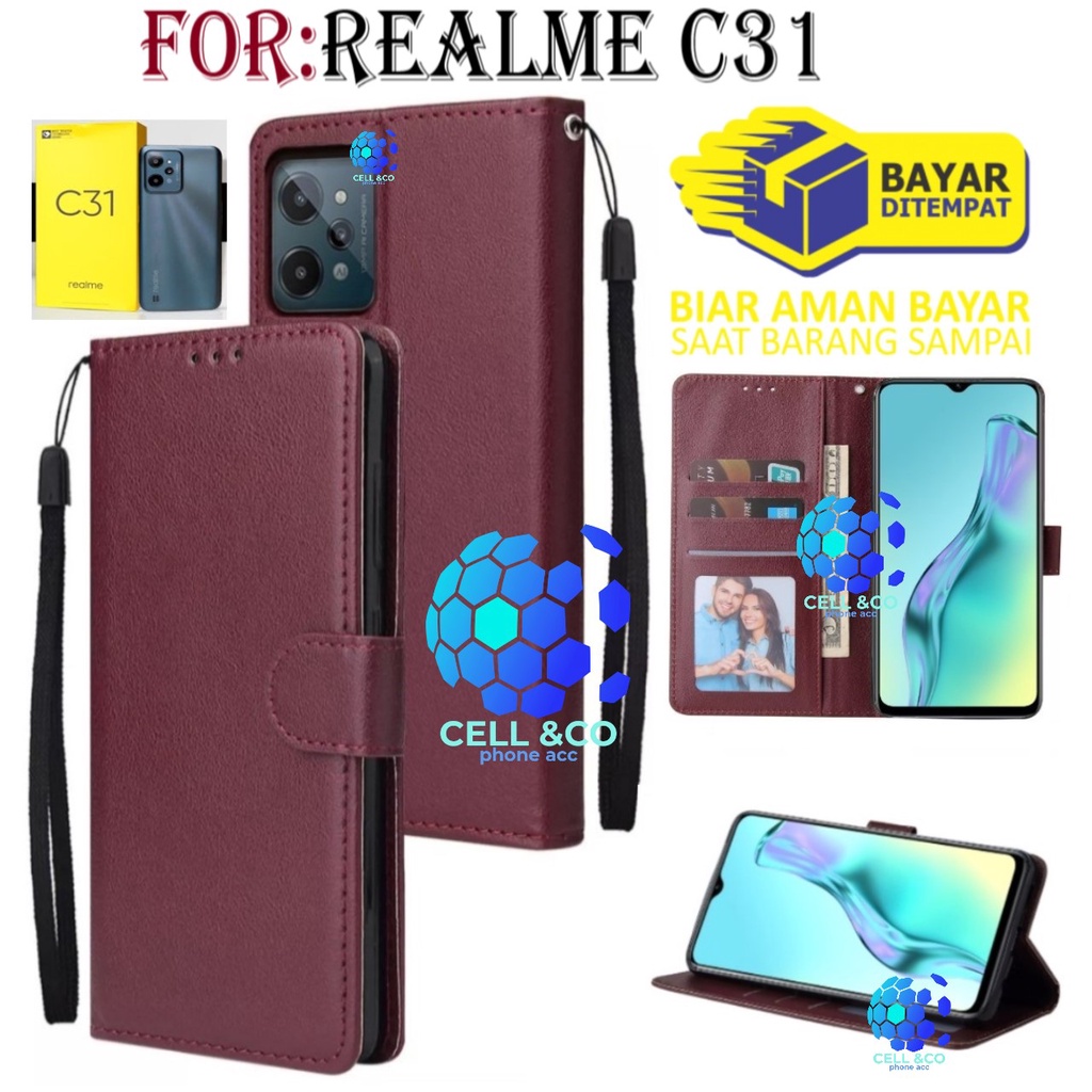 NEW REALME C31 CASE FLIP LEATHER WALLET PREMIUM FLIP CASE BUKA TUTUP KESING HP CASING FLIP CASE WALLET REALME C31 TERBARU