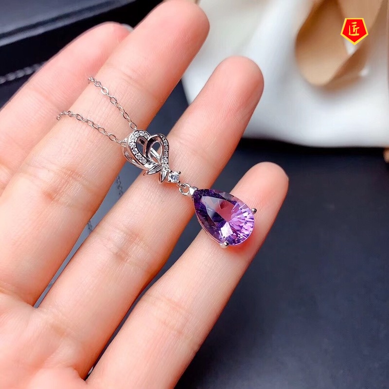 [Ready Stock]Amethyst Necklace Pt950 Water Drop Pear-Shaped Pendant for Women