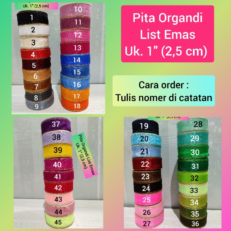 Pita Organdi List Emas (1&quot; = 2,5 cm)