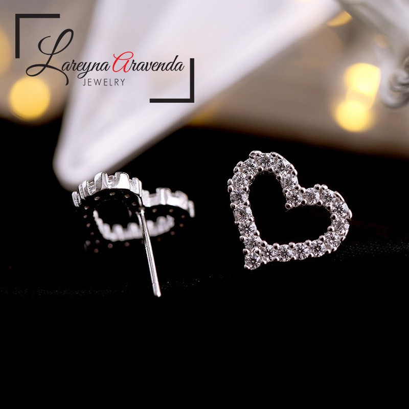 Anting Kristal Wanita Silver S925 Model Love Ear Studs AT032