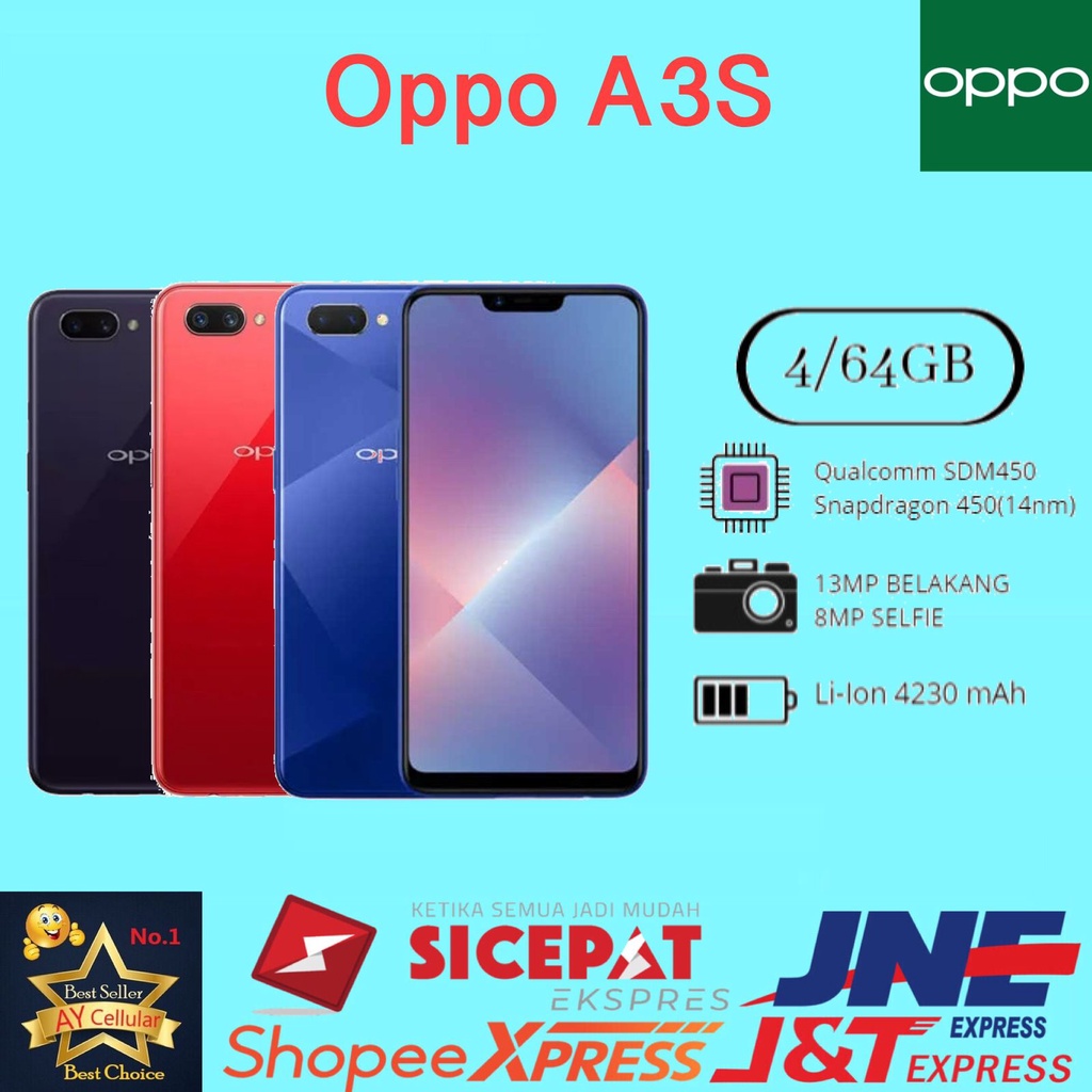 Hp OPPO A3S RAM 4/64 GB &amp; 4/128 GB GARANSI 1 THN