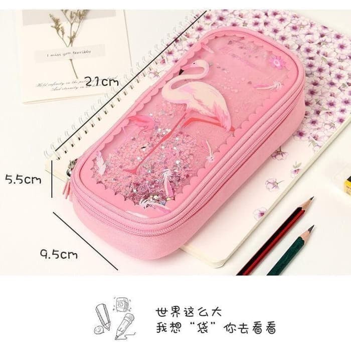 

MURAH KOTAK PENSIL GLITTER / LIQUID BEADS PENCIL CASE FLAMINGO UNICORN