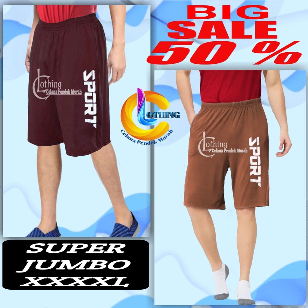 Celana Pendek Short Pants Pria Jumbo Dewasa Polos Harian Selutut Laki Laki Big Size Pinggang Karet K
