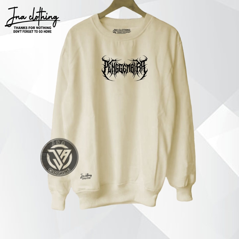 Sweater Crewneck Metal Cream Pria Sablon Terbaru Distro Bahan Flece Tebal Gramasi 280 Premium