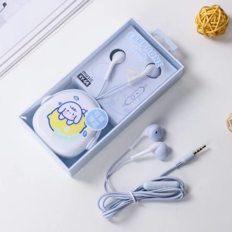 [ XY-64 ] Set Headset Earphone Lovely earphone Sweet   /Wadah  penyimpanan Earphone Karakter CUte sweet