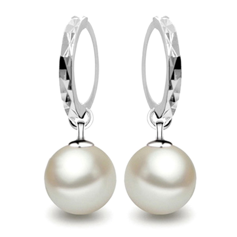 Anting Tusuk Gantung Temperament Bahan Sterling Silver 925 Desain Geometrimutiaraberlian Gaya Koreasimpleelegan Untuk Wanita