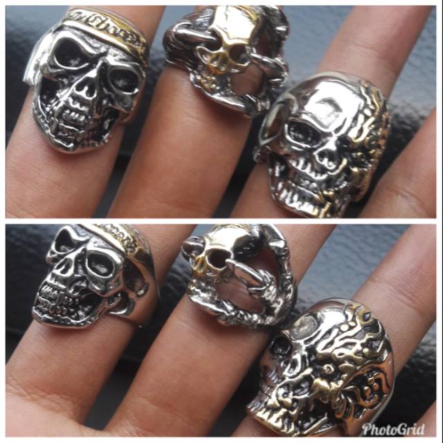 Trio Skull ring kombinasi gold