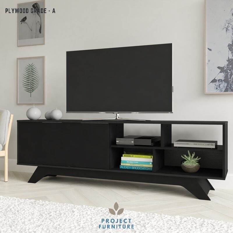 Latopia Delmar - Meja TV / Rak TV Minimalis Modern 150cm Maks Ukuran TV 60" Hitam