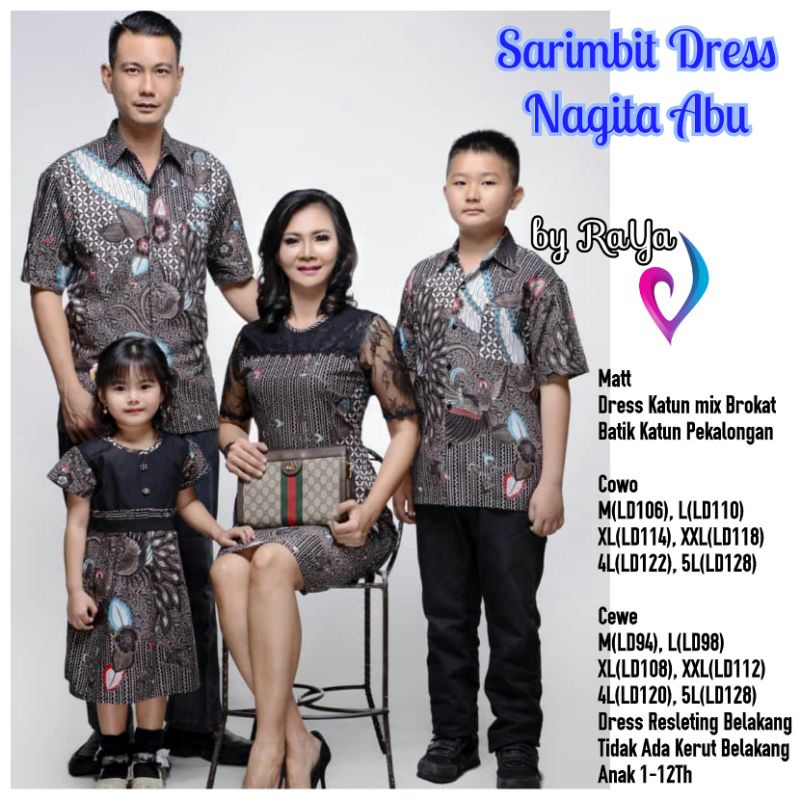 Sarimbit Batik Keluarga Couple Dress Brokat Kemeja Bigsize NAGITA ABU Baju Anak 1-12 Tahun Hem Jumbo XXL XXXXL Dres Brukat