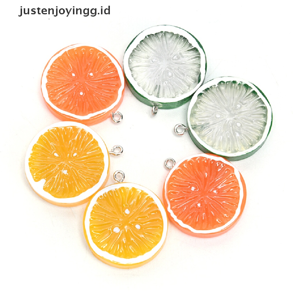 10pcs / Lot Liontin Bentuk Potongan Buah Lemon Jeruk Bahan Resin Untuk Perhiasan