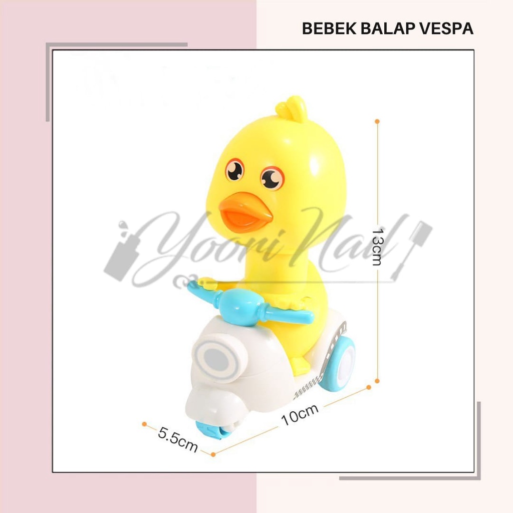 Mainan anak bebek balap vespa animal mainan anak animal lucu binatang bebek