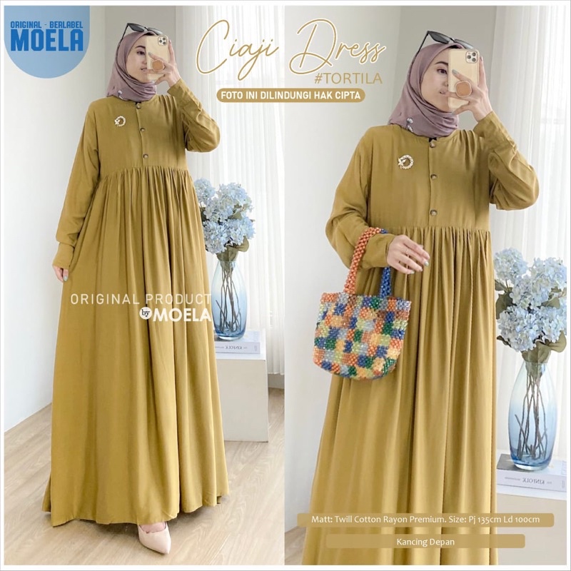 Gamis dress rayon polos Amora/Anse/Celin/Baisa/Biumi/Molin/Ciaji/Jihas/Flate/Tosti/Milly/Tisa/Siuti/Chesa/Fimel/Yapi/Lilci/Balo/Polse/Rensi/Silom/Neta/Rome by Moela berlabel-Ciaji tortila