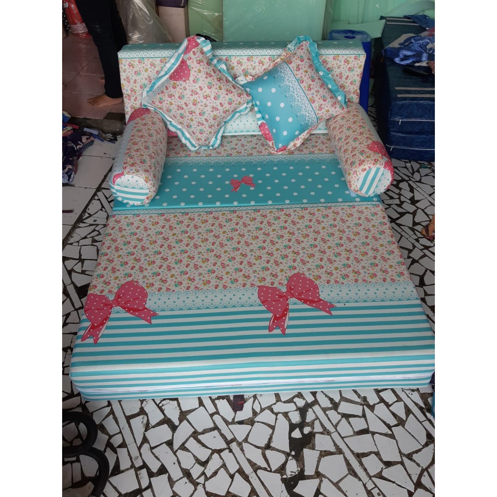 Sofa bed Inoac Asli Motif Bunga Kalista Biru 200x120x20