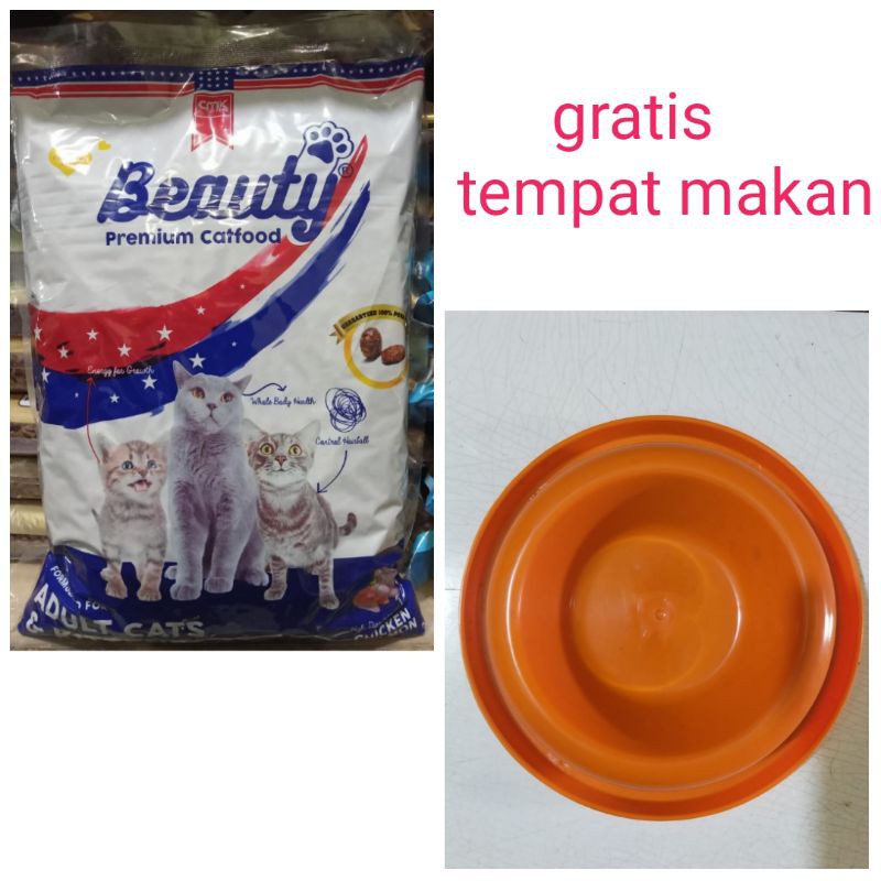 Paket Murah Makanan Kucing Beauty 1kg Gratis Tempat Makan Kucing Anti Semut /Makanan Kucing Murah