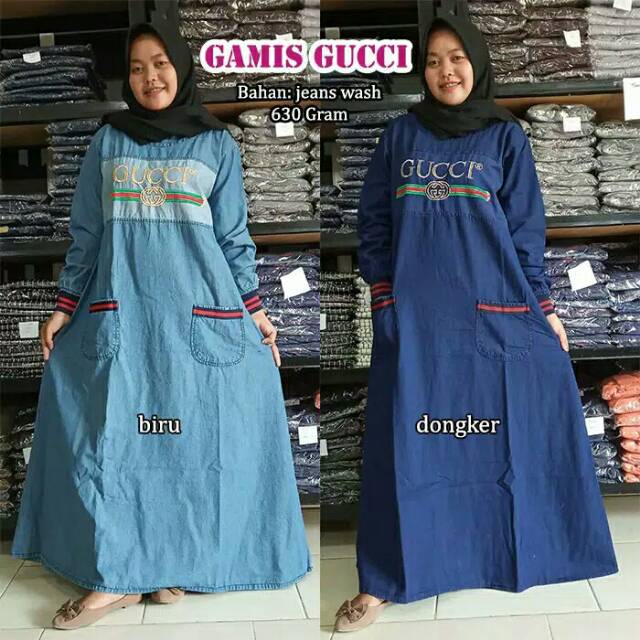 Gamis jeans muslimah bahan jeans wash grade A premium