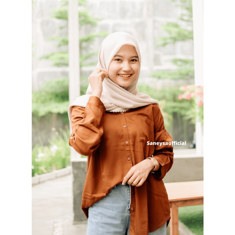 Kemeja Oversize Pocket Outer Wanita – Kemeja Kerja Lengan Panjang – Kemeja Rayon Daily Remaja - Kemeja Basic