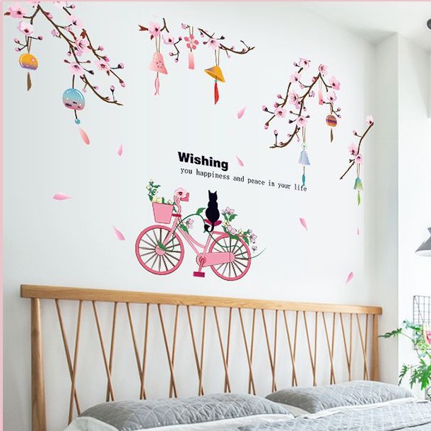 Reliza Wall Sticker Bunga Sakura Wishing Pink Bike Cat  Stiker Dinding LDR ZY1434