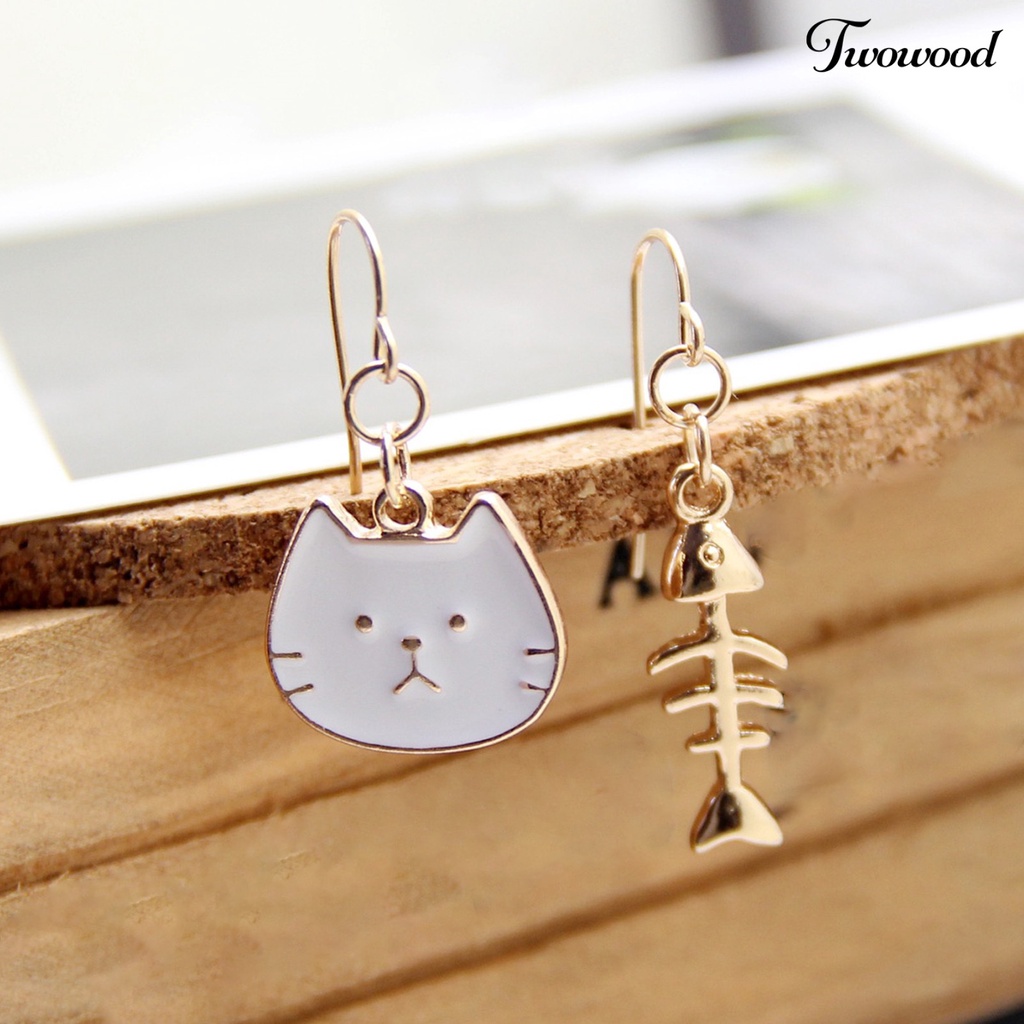 Twowood 1 Pair Cat Shape Earrings Funny Exquisite Stainless Lady Dangle Hook Earrings for Girls