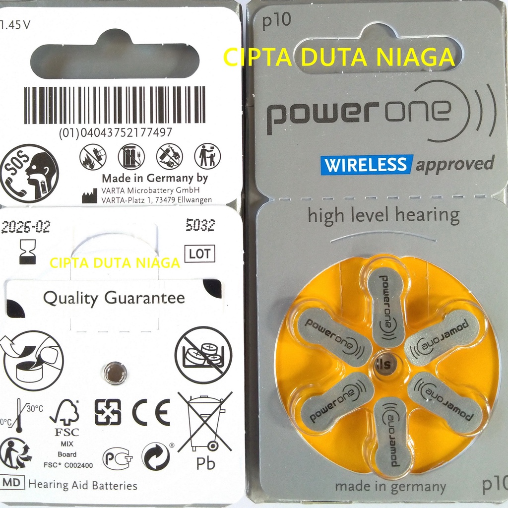 Baterai Powerone P 10 Power One P10 wireless approved high level hearing battery made in germany replacement PR70 PR230H AC230E AG10 LR1130 zinc air batteries size 10 batere alat bantu dengar power one p10 baterai Alat Pendengaran batre alat pendengar