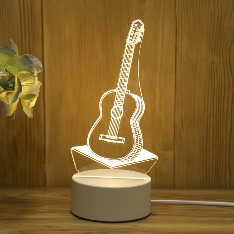 Lampu Tidur led Bentuk Gitar 3d Bahan Akrilik Untuk Hadiah Natal