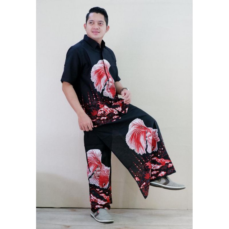 KEMEJA BATIK SOLO-BAJU MUSLIM BATIK SETELAN CELANA SARUNG