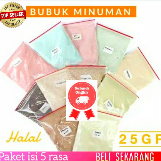 Paket BUBUK MINUMAN ANEKA RASA 5 pcs BUBBLE DRINK MILKSHAKE ES POP ICE BLEND POWDER 25gr