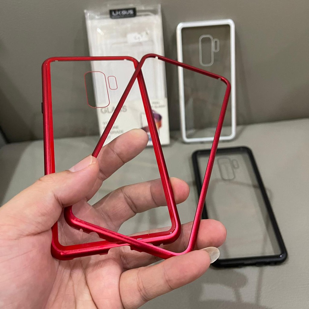 PREMIUM MAGNETIC CASE 2in1 KACA BELAKANG SAMSUNG s8plus s9plus note8 note9 iphone Merah Item Silver