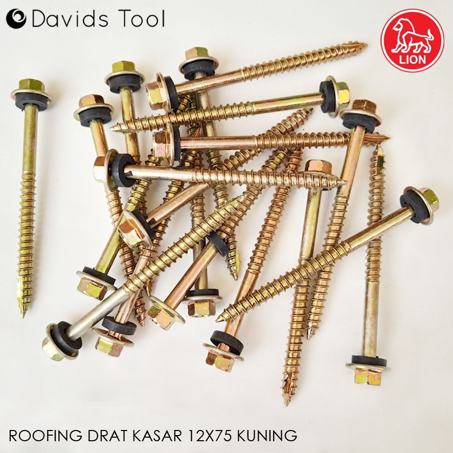 Sekrup Baja Ringan Baut Roofing Kayu Galvalum 12x75 Kuning Lion