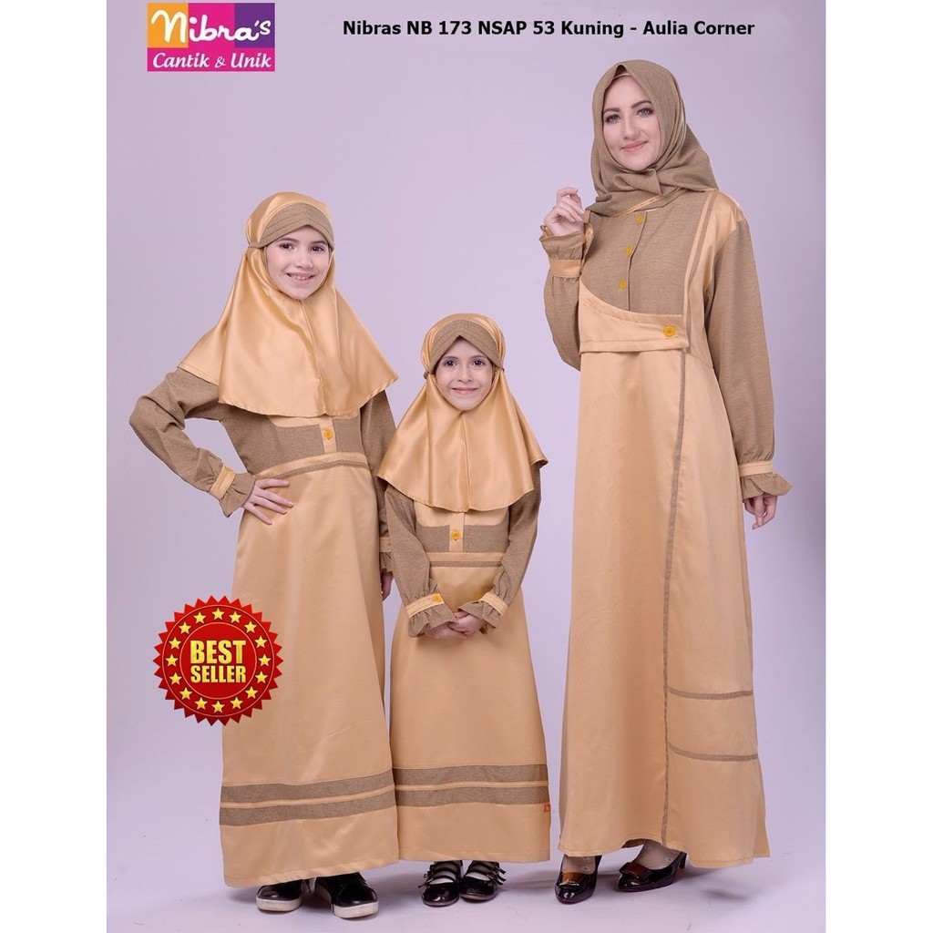 EKSLUSIF Baju Couple Lebaran Nibras Gamis Ibu NB 173 Gamis Anak NSAP 53 Kuning