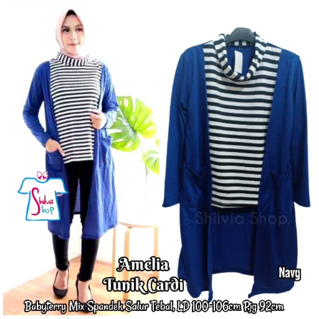 Tunik Kardigan Motif Salur, Tunik Cardigan Inner Salur