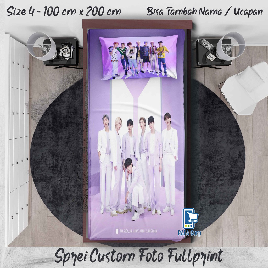 Sprei Custom Fullprint Gambar Artis Korea Kpop BTS Purple Edition