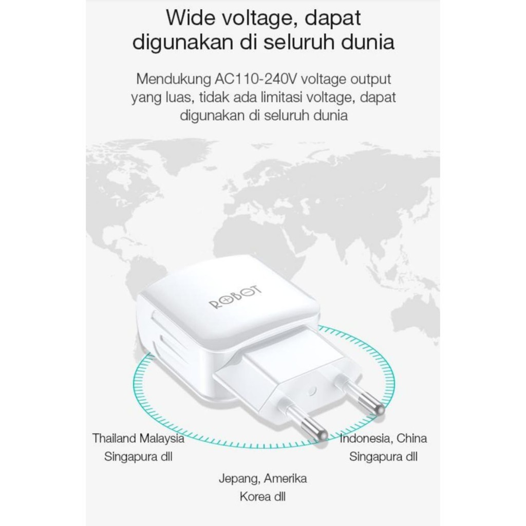 Kepala Charger Robot RT K6 Dual USB Original 5V 2A Fast Charging