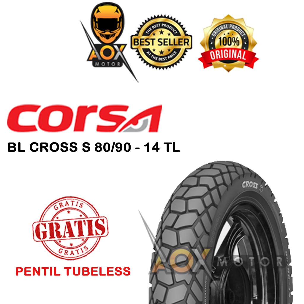 Ban luar motor matic 80/90-14 CORSA CROSS S tubeless, GRATIS pentil tubeless