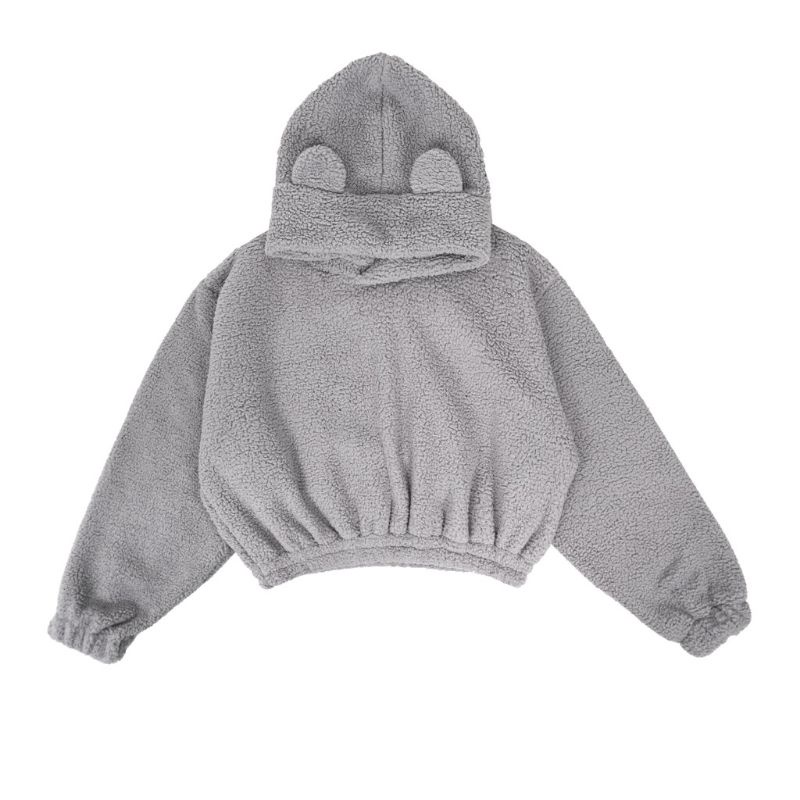 [BACA DESKRIPSI] HOODIE OVERSIZE CROPPED SHERPA GREY LIGHT PREMIUM