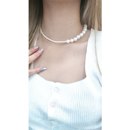 Madelyn Pearl Asymetric Choker Necklace Kalung Mutiara Asimetri Edgy