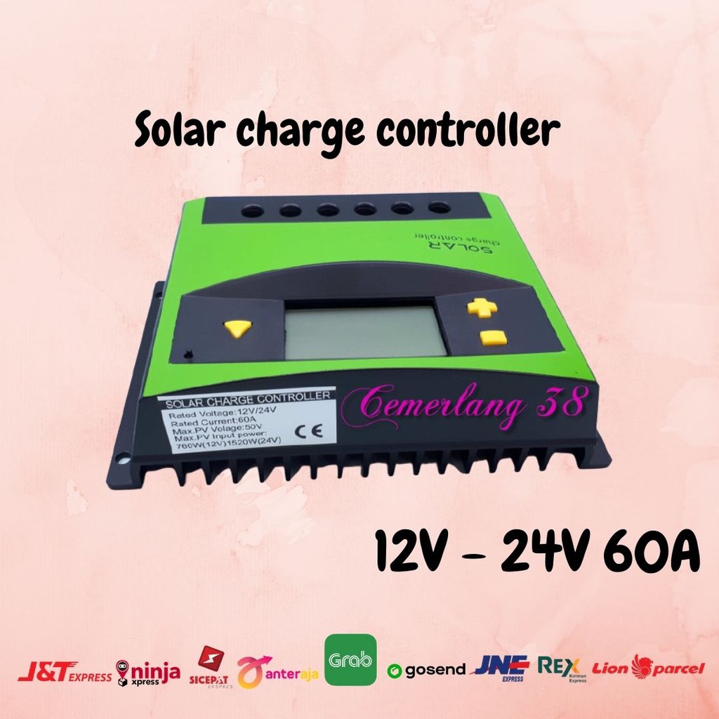 50A 12V - 24V Solar Panel Charge Controller Regulator Daya Surya 50 A 12 V to 24 V