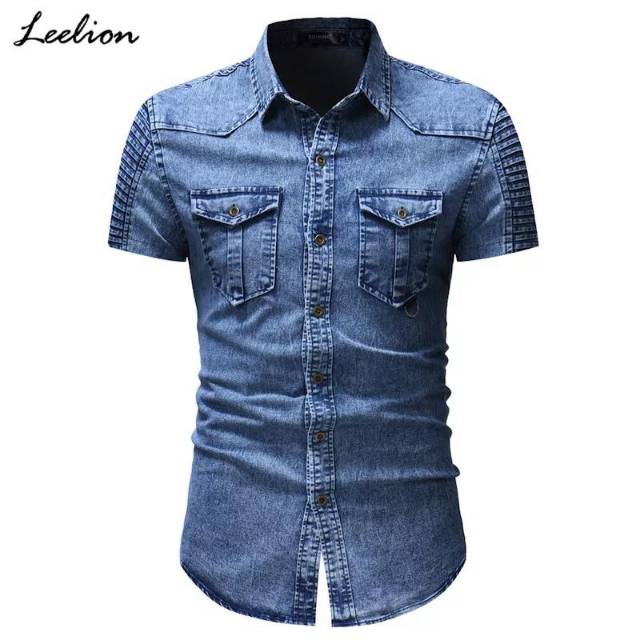 TOTOTAshop.kemeja jeans pria DALTON M-L-XL,bahan jeans wash original.slimfit real pict